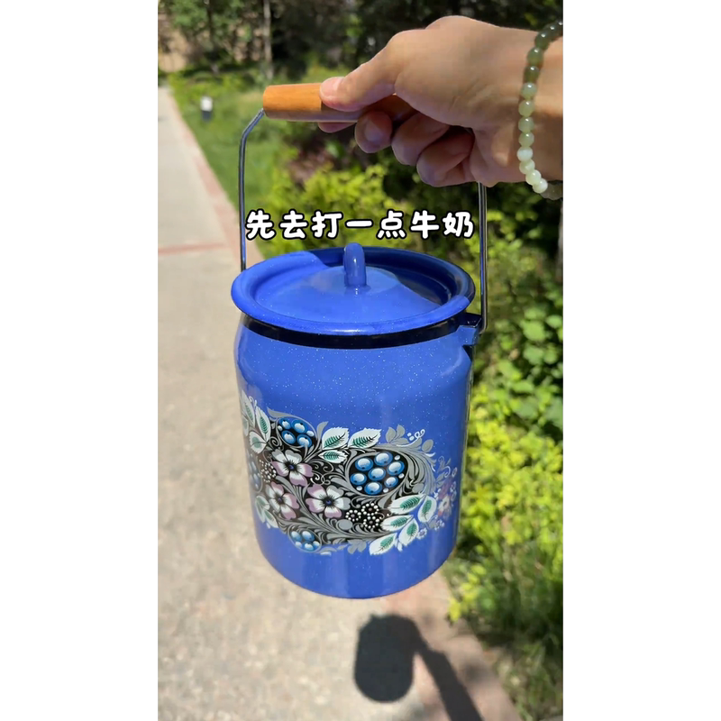 Xinjiang Enamel Oil Bucket, Thickened Soup Pot, Wedding Dowry, Household Flat-Bottomed Outdoor Enamel Portable Bucket