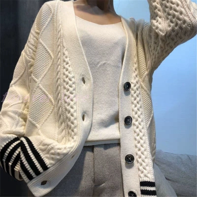 Áo len cashmere nữ cổ chữ V cardigan giữa mùa thu dài và áo len mùa đông Áo len lỏng lẻo bên ngoài áo len - Đan Cardigan