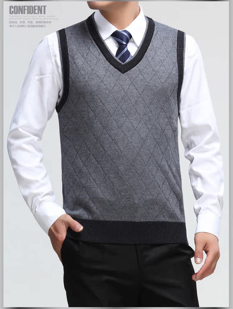 Chim gõ kiến ​​mùa thu và mùa đông mới trung niên vest nam vest len ​​cổ chữ V cỡ lớn áo len trung niên vest công sở nam
