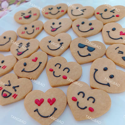 Heart-shaped expression, funny heart frosting cookies, creative handmade cookies