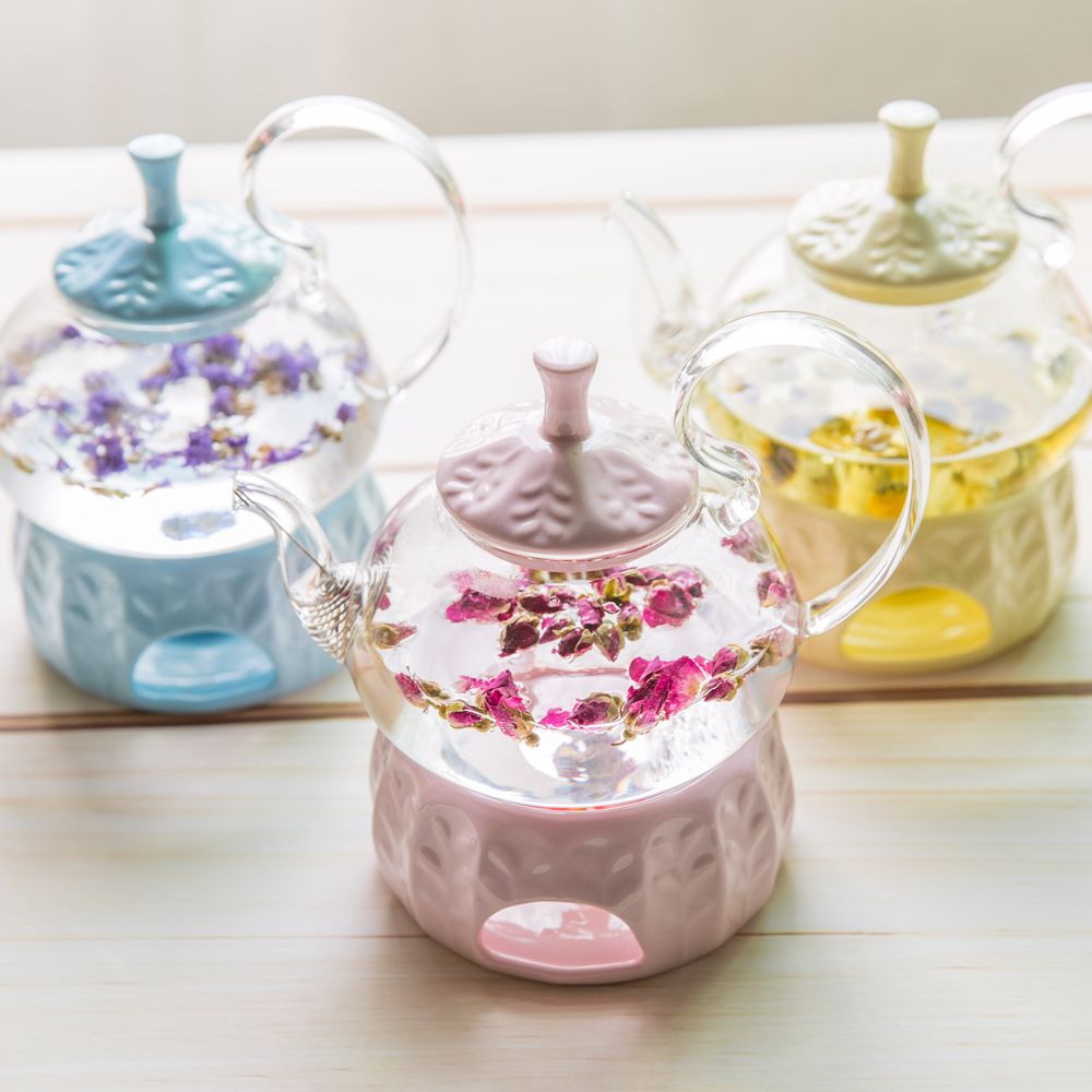 Flower teapot ceramic candle base heating heat-resistant thickened afternoon tea tea set glass tea maker fruit teapot