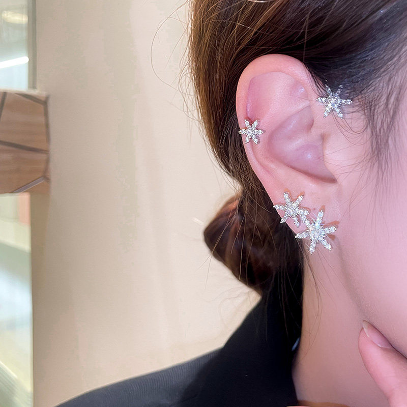 Snowflake ear hanging six manger jewel earrings Lin Yun-tong Superior Sensation Earbone Clip Earrings without earhole Little crowdsourced