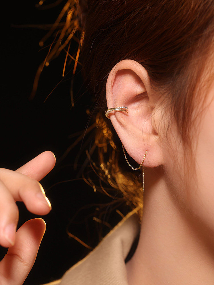 Decoration Boundaries Crossed Surround Single Flow Suchain Ear Bone Clips Earrings Personality Small Crowddesign Ear-ear accessories