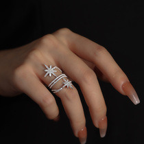 Six Mango Star Twin Meteor Wraparound Ring Womens Style Advanced Sensation Light Extravaganza Design Index Finger Ring Child Tide Ring