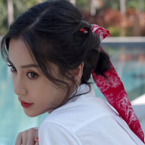 Yang Ying baby with the same hair band outgoing tie hair style silk scarf butterfly knot hair hoop retro and thin section hair accessories autumn and winter women