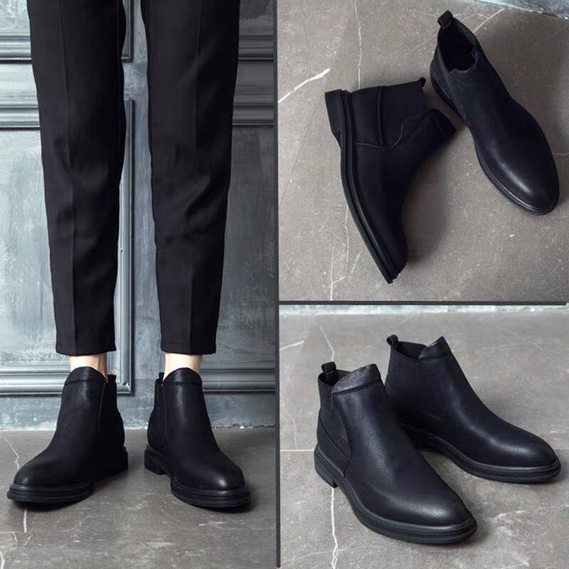 Martin boots men genuine leather Chelsea boots Korean version high cylinder leather shoes Inlenty wind black short boots new in the leather boot