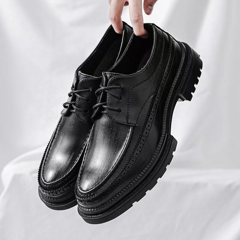 Leather shoes men's high-end casual business formal dress increased leather tide shoes British summer breathable wedding groom shoes