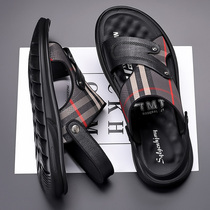 Mens shoes Summer genuine leather outwear for mens cool slippers business casual non-slip dual purpose leather sandals Roman beach shoe tides