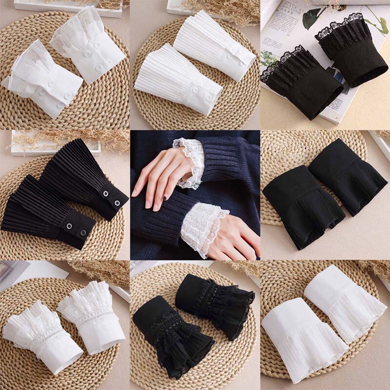 Double-Breasted Decorative Fake Sleeves for Women, Detachable Lace Cuff Short Sleeves, Versatile for Sweaters and Hoodies