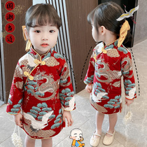 Girls Hanfu cheongsam skirt 2022 spring childrens Chinese style Tang suit skirt little girl foreign style dress princess skirt