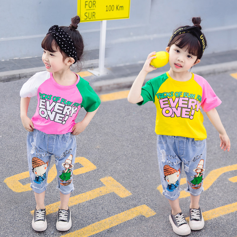 Children's summer clothing girls' clothing fashionable suits Western style 1 two-piece set 2 children's summer 3 children's girls clothes tide 4 years old