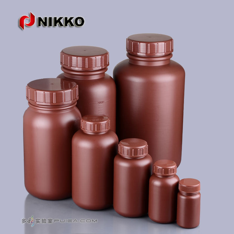 NIKKO试剂瓶塑料瓶500ml1L5L10L棕色避光HDPE内塞大小口瓶进口