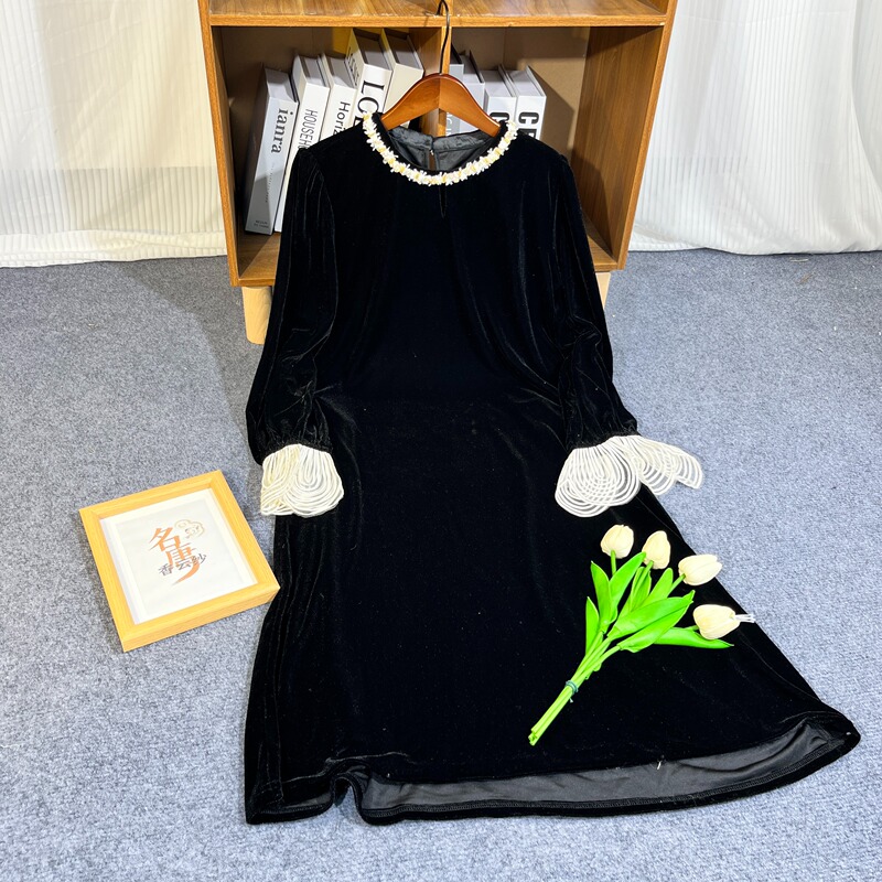 【Clear Understanding - Velvet Long Dress】New Chinese-Style Retro Ruffled Autumn and Winter Elegant Dress 【Clear Understanding - Velvet Long Dress】New Chinese-Style Retro Ruffled Autumn and Winter Elegant Dress