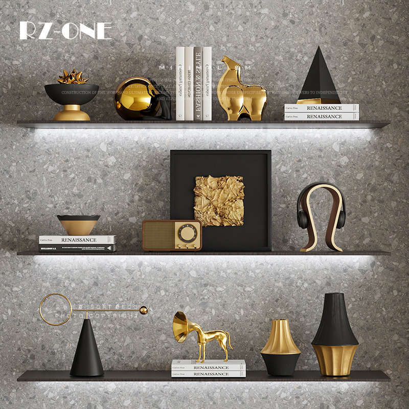 Rzone High-End Italian Light Luxury Tv Ornaments for Living Room, Large Flat Floor Modern Showcase Open Grid Ceramic Decorations