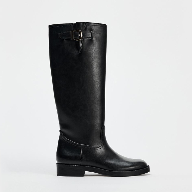 Za2026 Autumn and Winter New Style Round-Toe Chunky Heel Trouser Boots British Style Buckle Decoration Riding Boots Flat Heel Over-The-Knee Boots Za2026 Autumn and Winter New Style Round-Toe Chunky Heel Trouser Boots British Style Buckle Decoration Riding Boots Flat Heel Over-The-Knee Boots