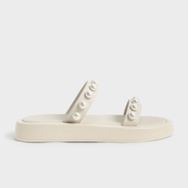 2022 Summer new pearls tripped with open-toed thick bottom sandals women ins Sthin pine pastry thick bottom lined slippers