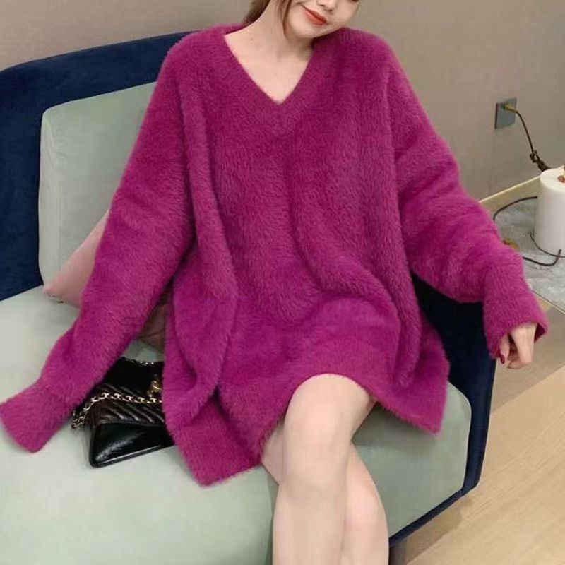 Plus Size Women's Mink Velvet Sweater 2023 for Chubby Women, Autumn and Winter Korean Style Loose and Lazy Knit Top 100kg
