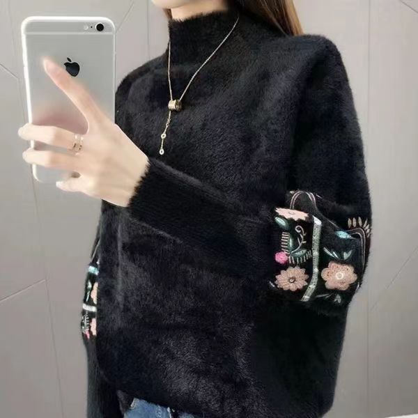 100kg Plus-Size Faux Mink Sweater for Women, Loose Fit, Autumn and Winter Lazy Style, Thickened, Warm, Base Knitwear 100kg Plus-Size Faux Mink Sweater for Women, Loose Fit, Autumn and Winter Lazy Style, Thickened, Warm, Base Knitwear