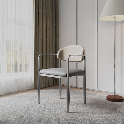 High-end and light luxury dining chairs, modern and simple home soft surface super-fine leather stainless steel hotel armrests and backrests tea table chairs