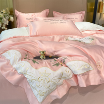 New washed true silk jet full cotton embroidery Four sets of American field Garden Wind Flowers by 1 8 m Bed Bedding