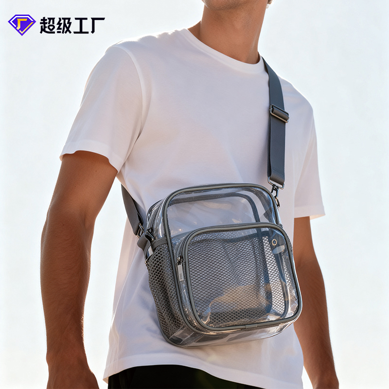 Trendy New Men's Shoulder Bag Pvc Waterproof Crossbody Bag Internet Celebrity ins Summer Portable Transparent Small iPad Backpack