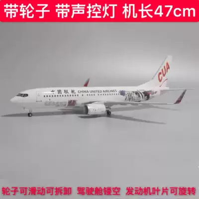 47cm with wheels and lights China United Airlines Boeing 737-800 aircraft model Huangguoshu color drawing machine model