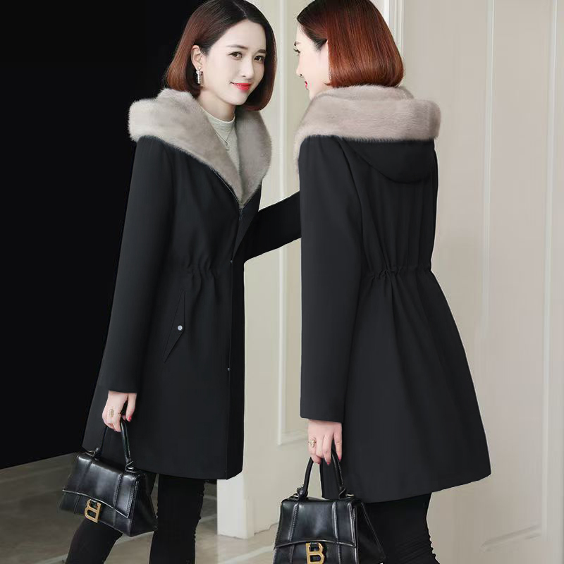 2025 New Parka for Women, Autumn and Winter Korean Style, Plus Size, Fleece-Lined, Thickened Cotton Coat, Slimming, Warm, Mid-Length Jacket