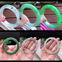 Natural jadeite A goods ice type sun green bracelet Laokeng violet floating flowers spring color jade bracelet jingle 48-66 large circle mouth