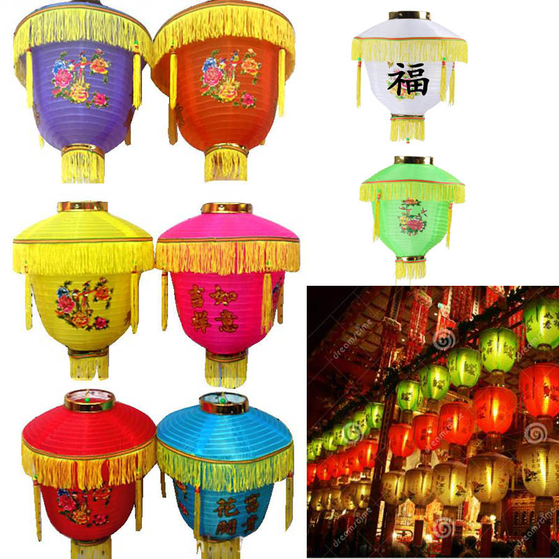 Colored Palace Lantern Steel Wire Lantern Lantern Lantern Mid-Autumn Festival Satin Cloth Paper Red Lantern Cloth Lantern Flower Lantern 20 Inches