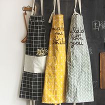 Korean fashion simple apron mens and womens kitchen apron European-style cotton and linen fabric summer breathable household apron