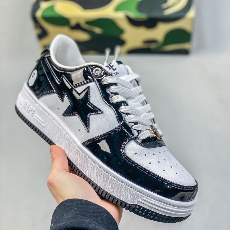 Original Bape Patent Leather Sneakers with Ape Head Design, Glossy Casual Shoes, Comfortable Street Style Af1 Sta Sneakers for Couples Original Bape Patent Leather Sneakers with Ape Head Design, Glossy Casual Shoes, Comfortable Street Style Af1 Sta Sneakers for Couples