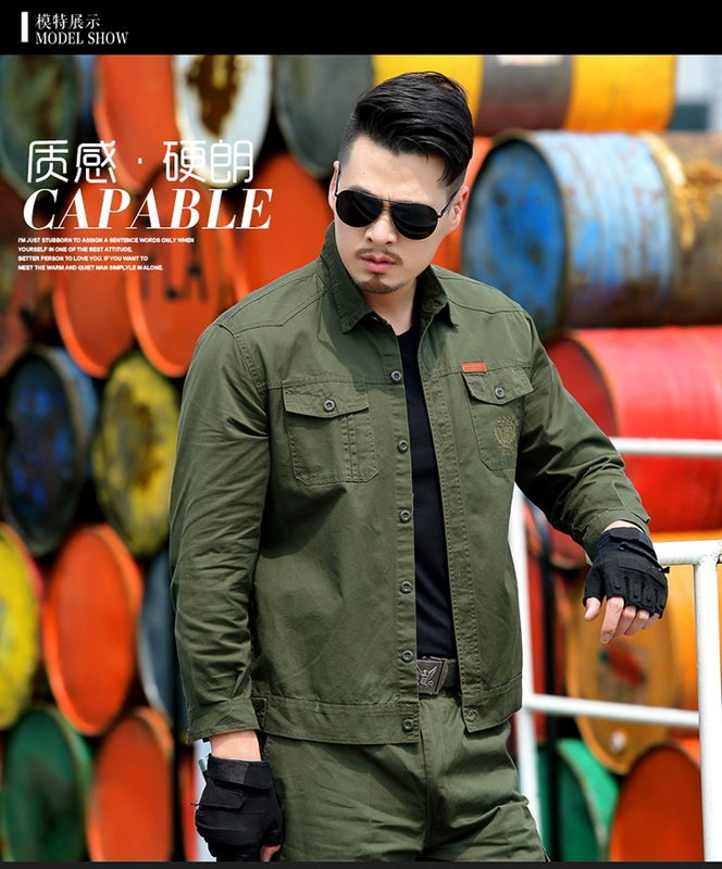 Mùa hè cotton dài tay phù hợp với nam giới bảo hiểm lao động bông phù hợp với tự động sửa chữa mặc thợ hàn điện chống ngụy trang dụng cụ ngụy trang