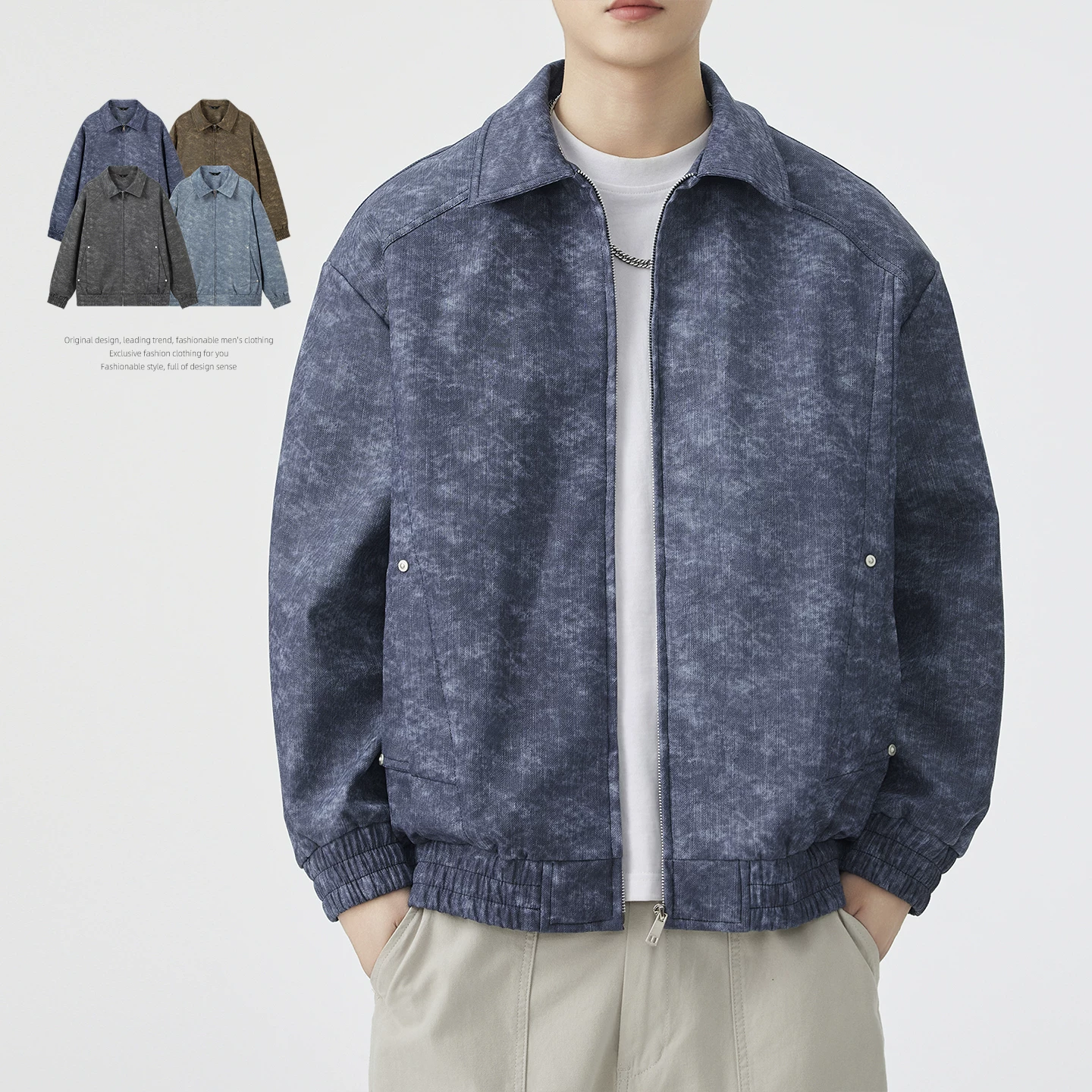 Men's denim polyurethane short trend spring jacket for leisure, oversize
