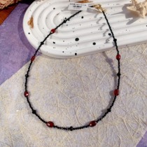 Colored Treasure Series Natural Indian Burgundy Garnet Black Tourmaline Necklace No glue injection or optimization