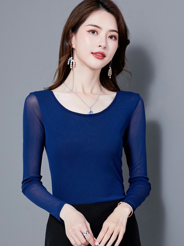 2026 Spring/Summer New Mesh Base Shirt for Women, Korean Style Versatile Lace Inner Layer Round Neck Sheer Thin Slimming Top