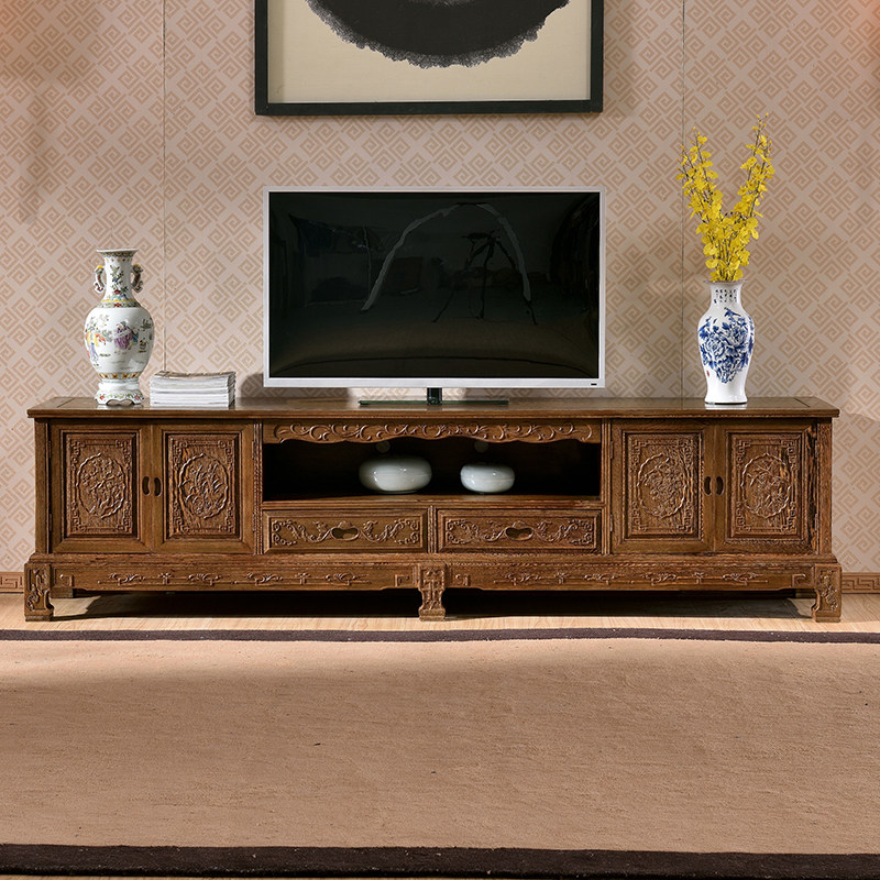 Mahogany furniture chicken wing wood TV cabinet clearance living room simple coffee table combination all solid wood retro 2 meters storage cabinet