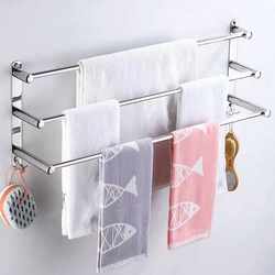 Bathroom Rack Bathroom Towel Rack 304 Stainless Steel Double-Layer Three-Layer Towel Bar Punch-Free Towel Drying Rack