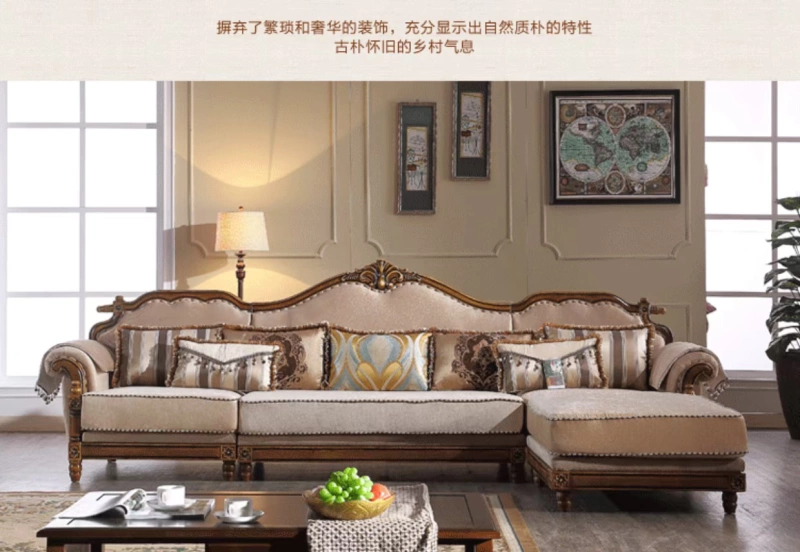 Sofa nước Mỹ kết hợp sofa vải Địa Trung Hải Gỗ rắn Góc châu Âu Căn hộ nhỏ Sofa hình chữ L - Ghế sô pha