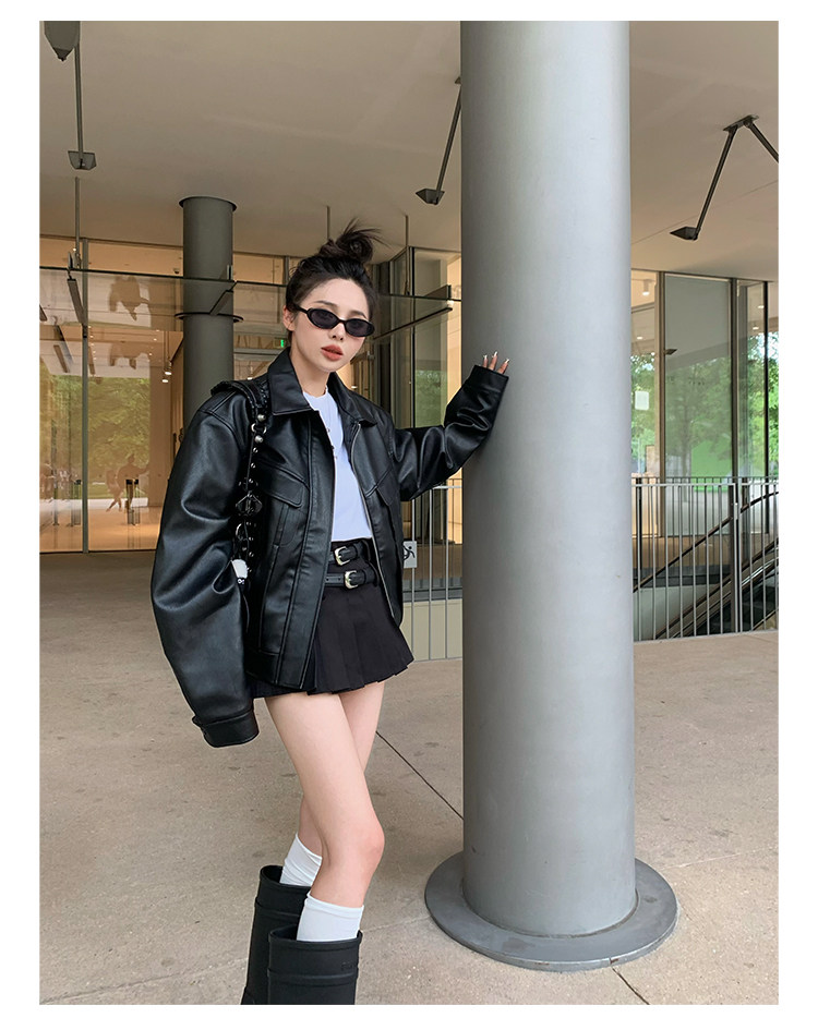 aassss美式復古短款皮衣外套女士寬松小個子設計感秋季新品皮夾克|皮衣|ETMall東森購物網