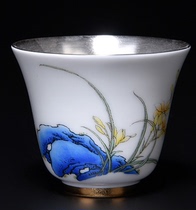  999 sterling silver orchid cup Jingdezhen master cup Lotus root gilt silver teacup Japanese personal hat tea bamboo cup