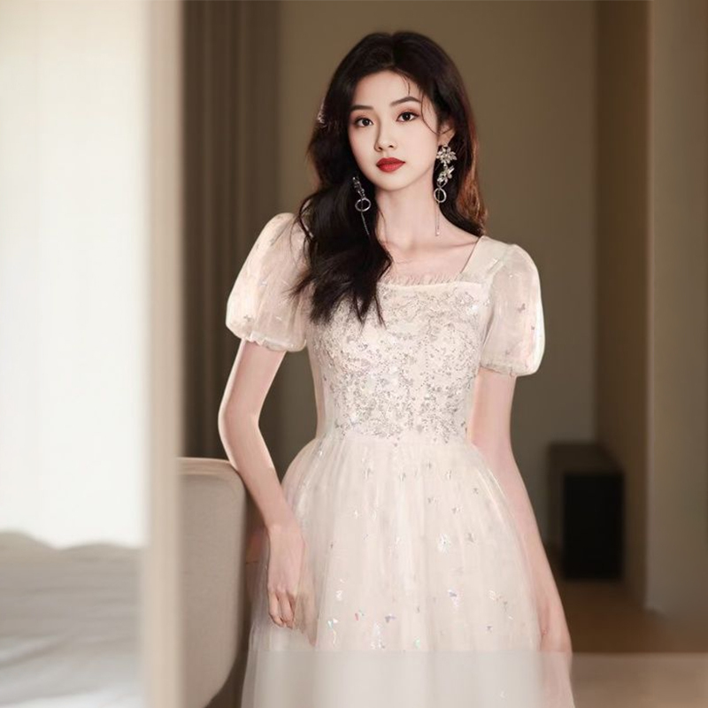 High-End Piano Performance Music Student Vocal Arts Exam Coming-Of-Age Ceremony Dress Banquet Host French-Style Dress