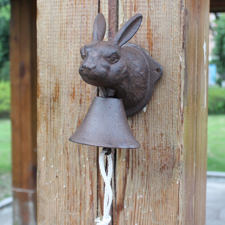 European industrial style cast iron rabbit bell French antique wrought iron wall decoration cafe decoration garden pendant doorbell