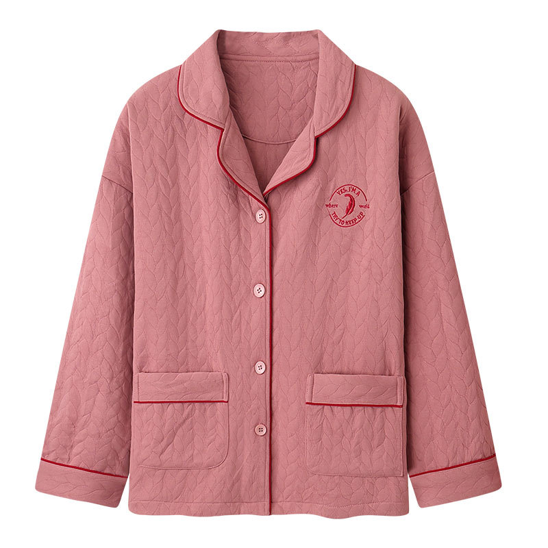 Women's Pajamas for Autumn and Winter, Thickened Pure Cotton Long-Sleeved Cardigan Top, Single Piece, Winter Air Cotton Layered Quilted Loungewear