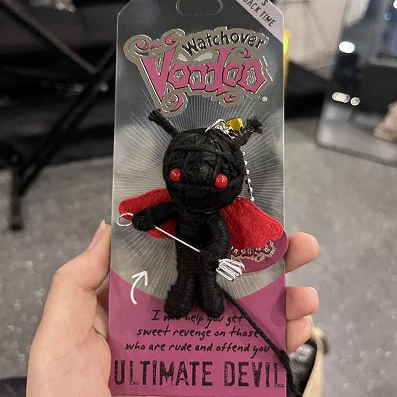 Trendy Handmade Thread-Wrapped Mummy Witch Doll Keychain - 2009 Ultimate Demon - Black (with Story Card)
