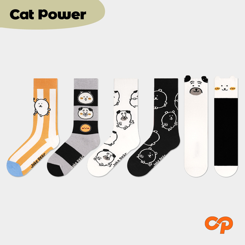 Cute Cartoon Joker Bear Self-Deprecating Bear Socks for Women, Spring Versatile Striped Black, White, and Gray Sweat-Absorbent Slouch Socks Cute Cartoon Joker Bear Self-Deprecating Bear Socks for Women, Spring Versatile Striped Black, White, and Gray Sweat-Absorbent Slouch Socks