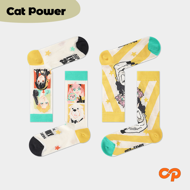 New Spring and Summer Spy-Themed Thin Mid-Calf Socks for Women and Men, Cartoon Anime Glass Crystal Ice Silk Breathable
