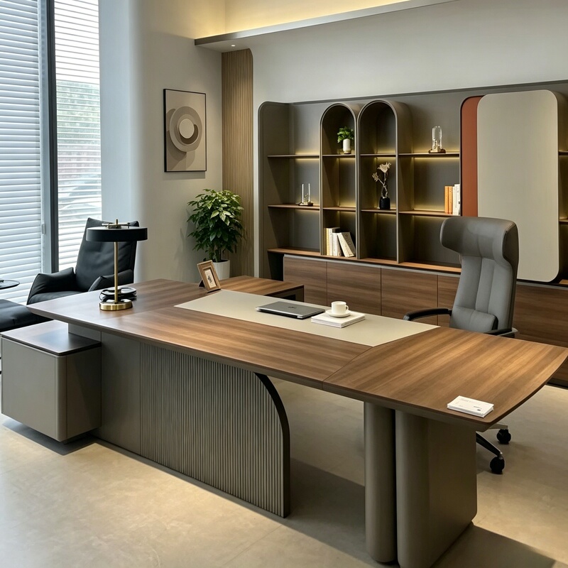 New Chinese-Style Solid Wood Executive Desk with Side Table, 2026 New Model, President's Office Desk, North American Black Walnut Executive Desk