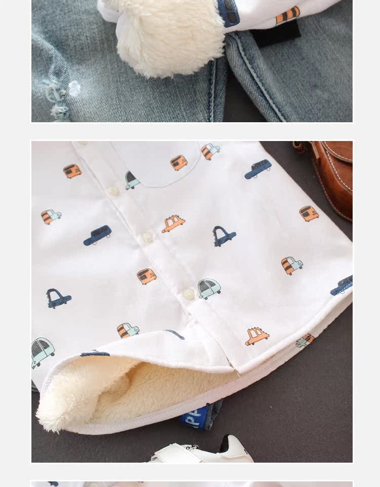 Áo sơ mi nam cotton dài tay 18 mùa thu đông mới Quần áo trẻ em Áo sơ mi trẻ em Hàn Quốc cộng với áo nhung dày quần áo trẻ em đẹp