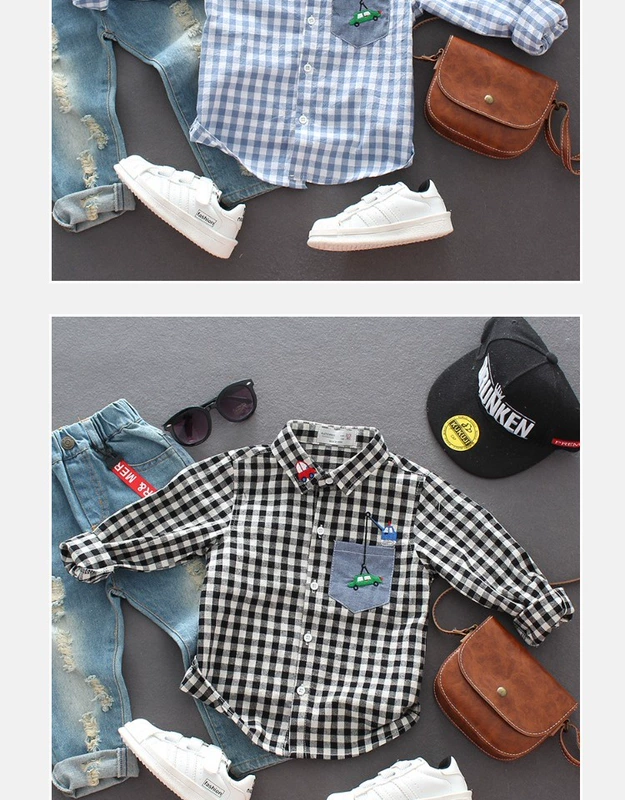 Áo sơ mi trẻ em cotton dài tay 2019 xuân mới Quần áo trẻ em cotton kẻ sọc sơ mi trẻ em - Áo sơ mi sơ mi kẻ sọc cá tính cho bé