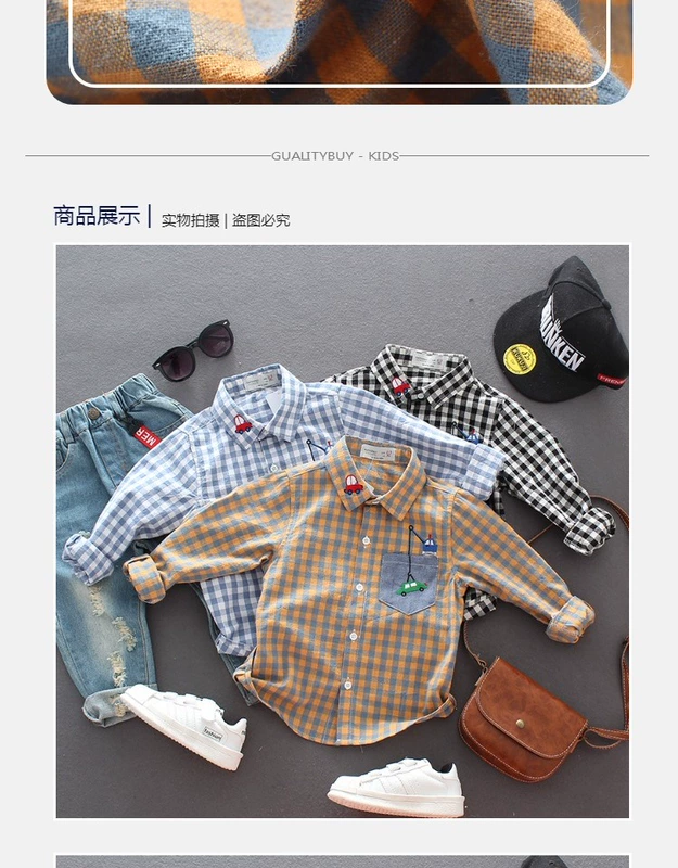 Áo sơ mi trẻ em cotton dài tay 2019 xuân mới Quần áo trẻ em cotton kẻ sọc sơ mi trẻ em - Áo sơ mi sơ mi kẻ sọc cá tính cho bé